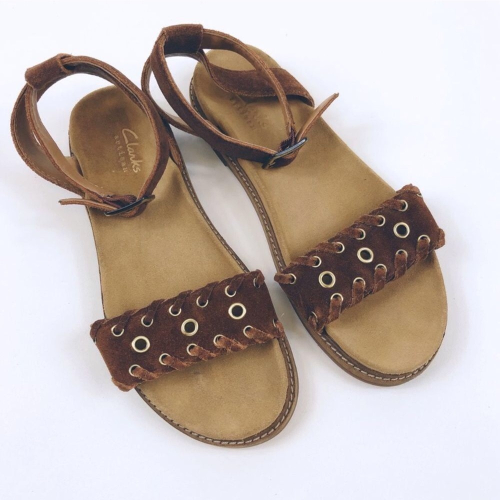 CLARKS | Brown Suede Leather Corsio Amelia Sandals